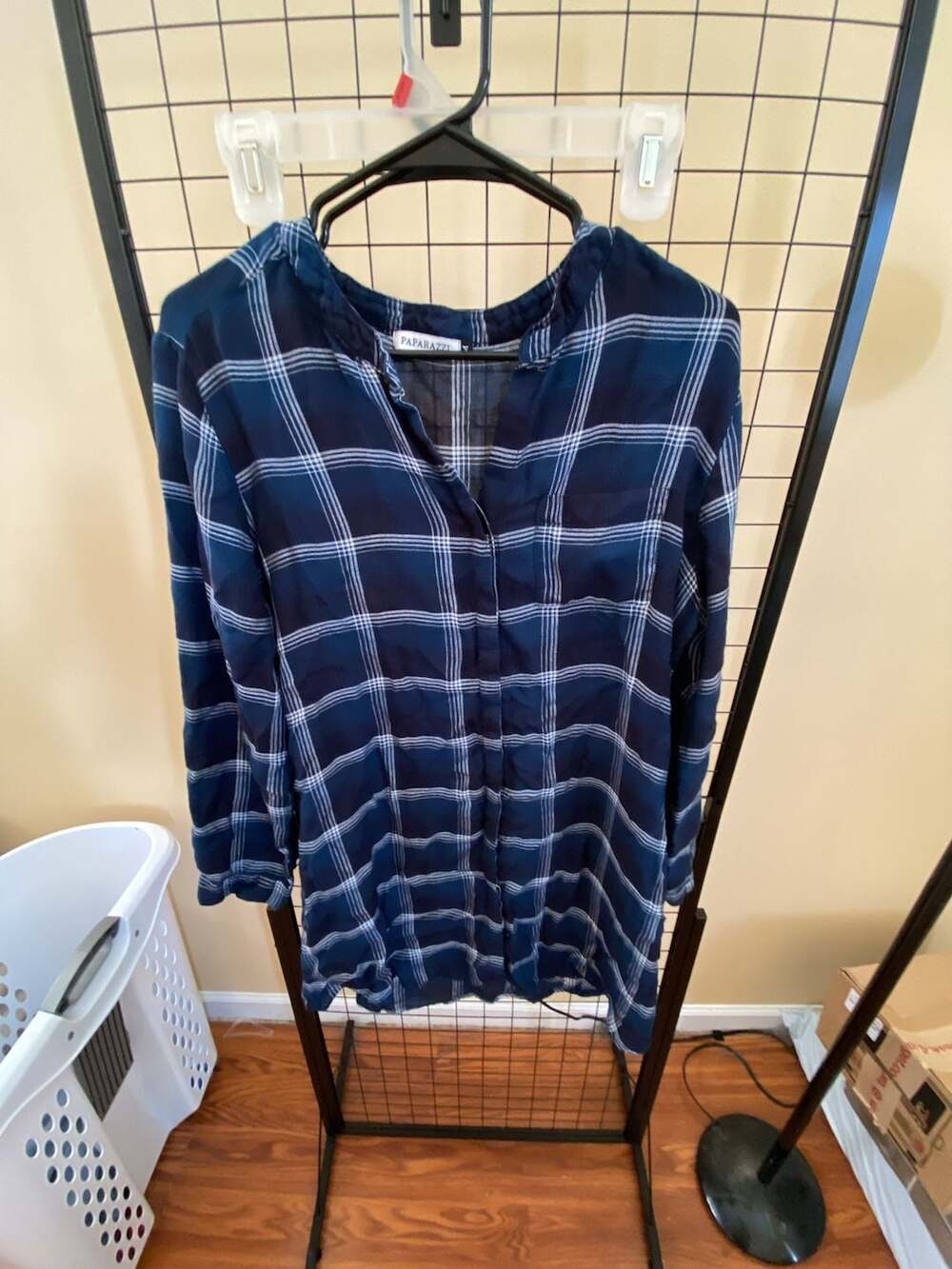 Paparazzi Blue Plaid Long Sleeve Button Down Tunic Shirt